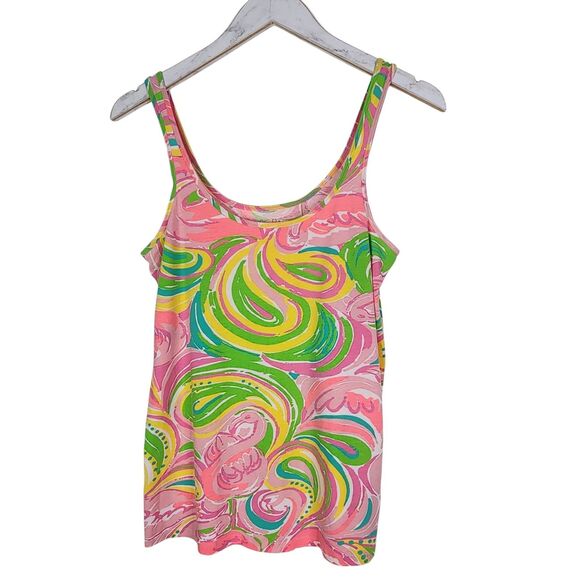 LILLY PULITZER Tank Top Womens Large Pink Swirl Tabbie Summer Sleeveless‎ Shirt - Picture 2 of 10